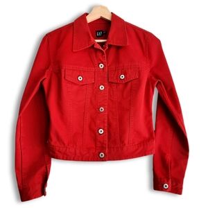 GAP Y2K Classic Button Down Jean Jacket Vibrant Red Coloured Denim Women's Sz XS